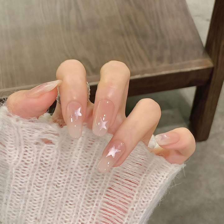 Artificial nails with sparkling stars and gentle gradient Kalsten