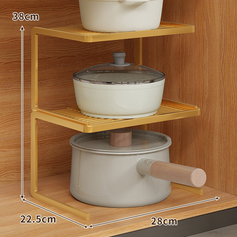 Compact Space-Saving Kitchen Countertop Pot and Pan Organizer Shelf Riser