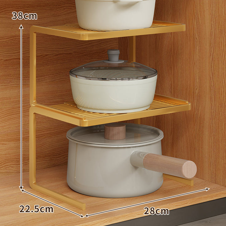 Compact Space-Saving Kitchen Countertop Pot and Pan Organizer Shelf Riser