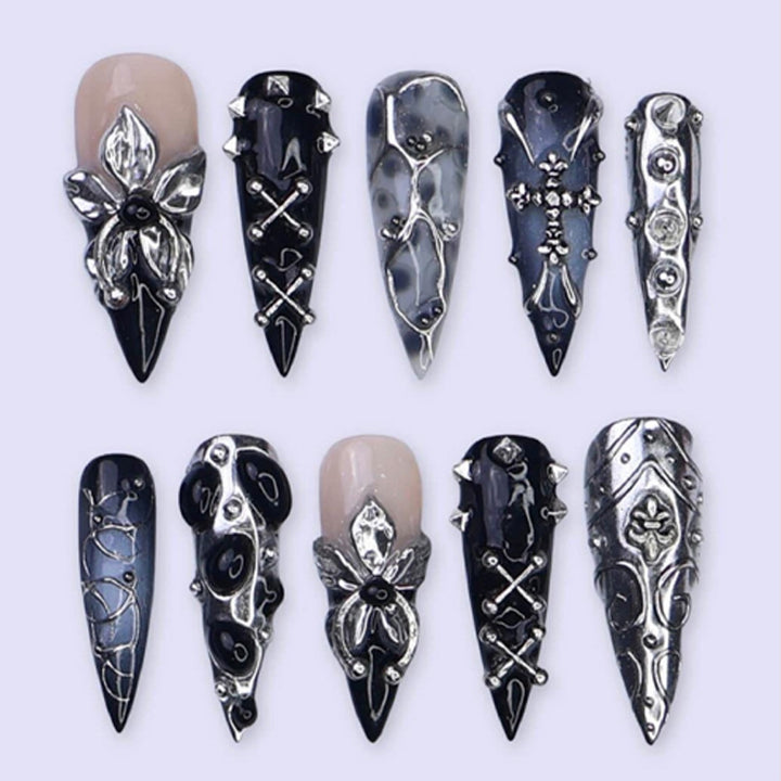 Artificial nail set with elegant 3D embellishments and stylish accents Kalsten