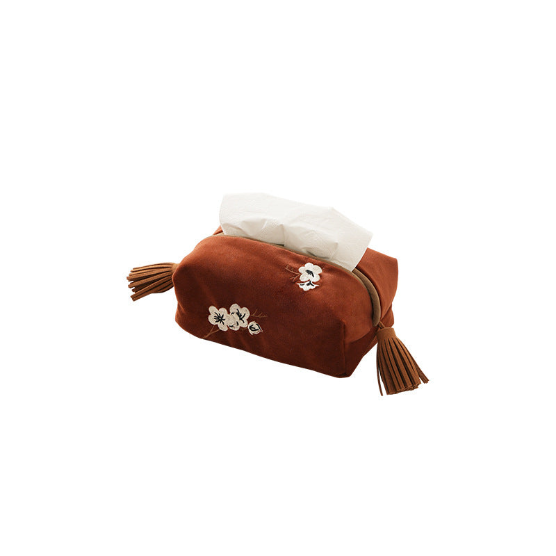 Embroidered tissue box cover made of velvet with tassels Kalsten