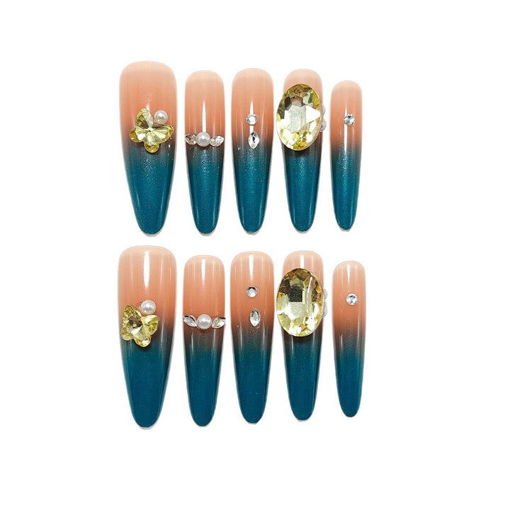 Glamorous artificial nails with elegant ombre effect and high-quality embellishments Kalsten