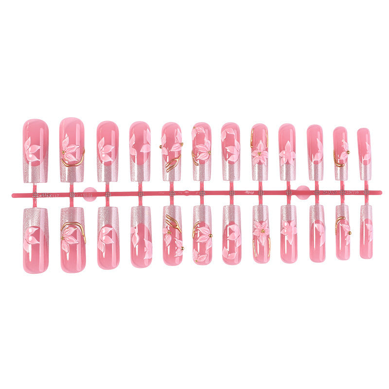 Elegant artificial nail set with floral designs and glitter accents Kalsten
