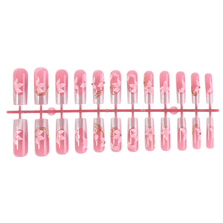 Elegant artificial nail set with floral designs and glitter accents Kalsten