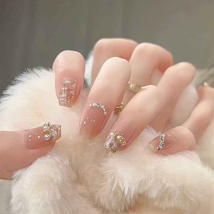Artistic Press-On Nail Set with Glittery Star Accents Kalsten