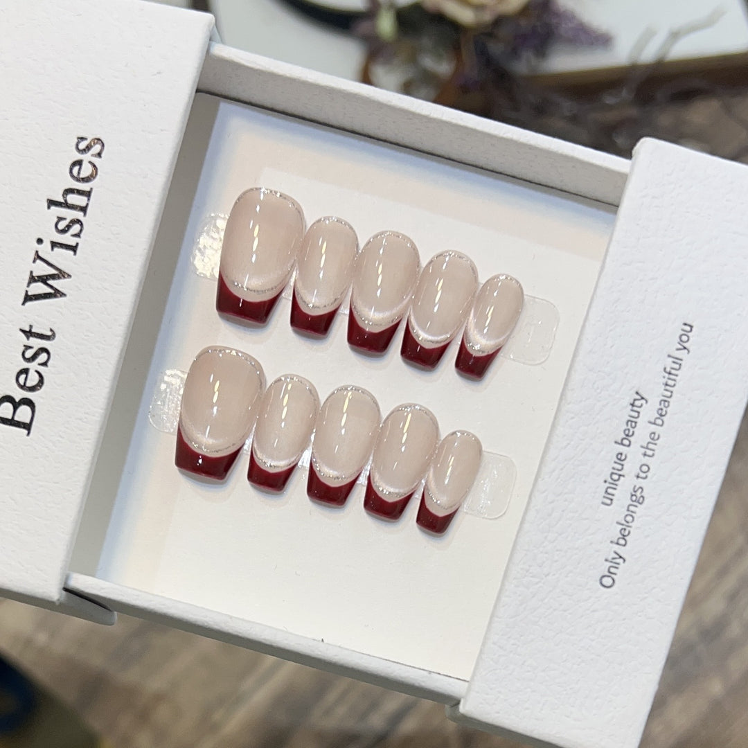 Artistic Gel Press-On Nail Set with Elegant French Tips Kalsten