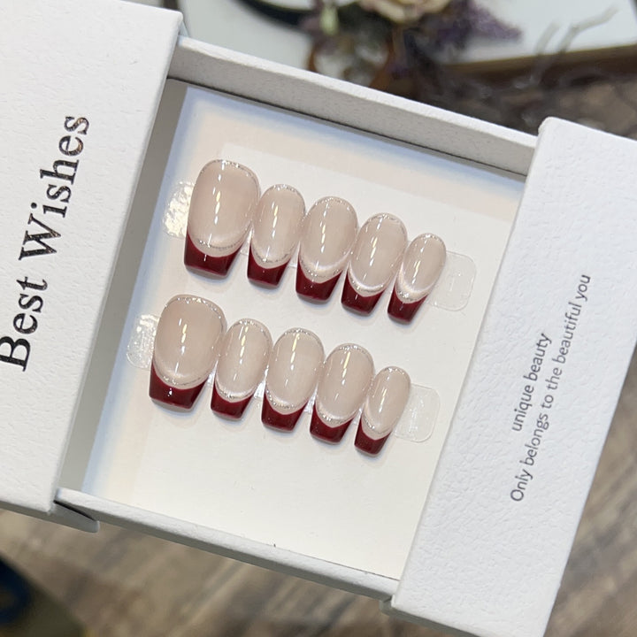 Artistic Gel Press-On Nail Set with Elegant French Tips Kalsten