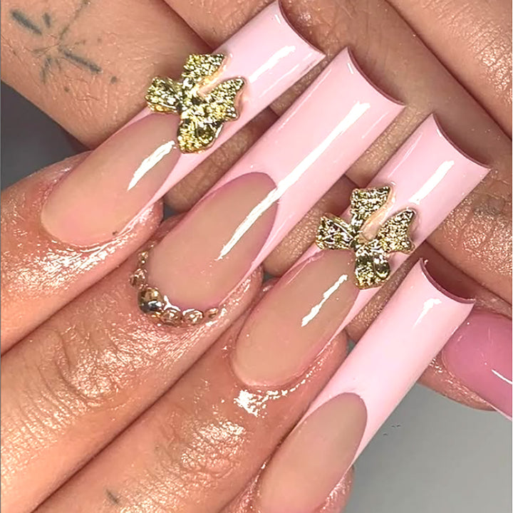 Elegant Stiletto Press-On Nails with Gold Floral Accents Kalsten