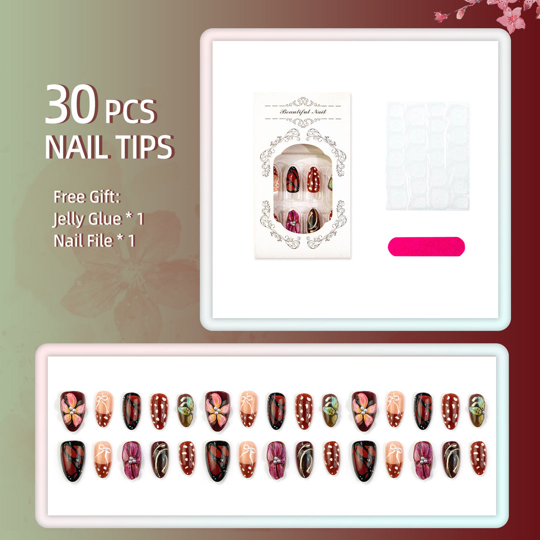 Autumn-Themed Butterfly Press-On Nails