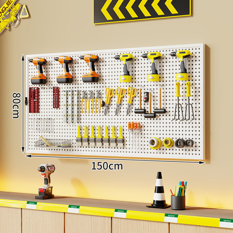 Wall-Mounted Perforated Metal Tool Pegboard Organizer with Magnetic Strip and Multi Hooks
