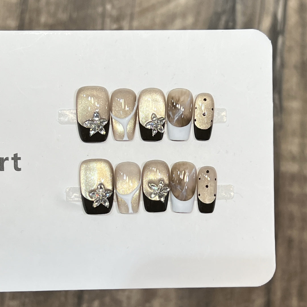 Elegant Press-On Nail Art Set with Floral Embellishments Kalsten