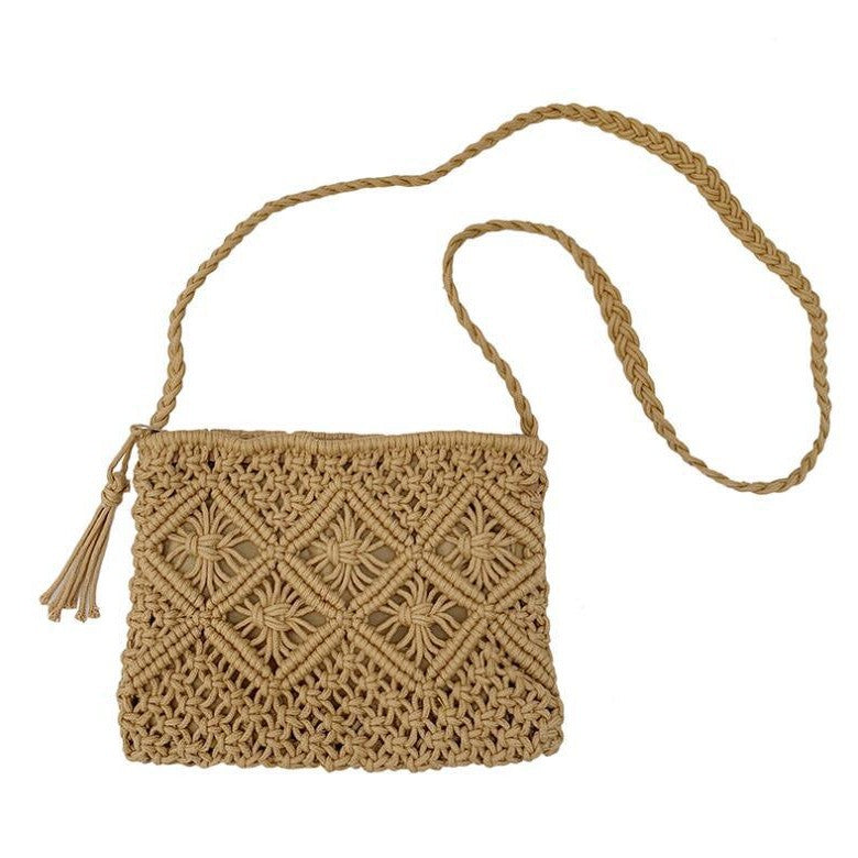 Hand-knotted shoulder bag with tassels and geometric pattern Kalsten