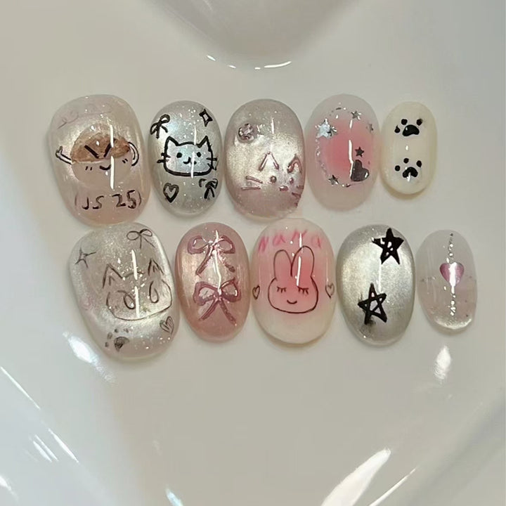 Stylish Bow-Embellished Press-On Nails Kalsten