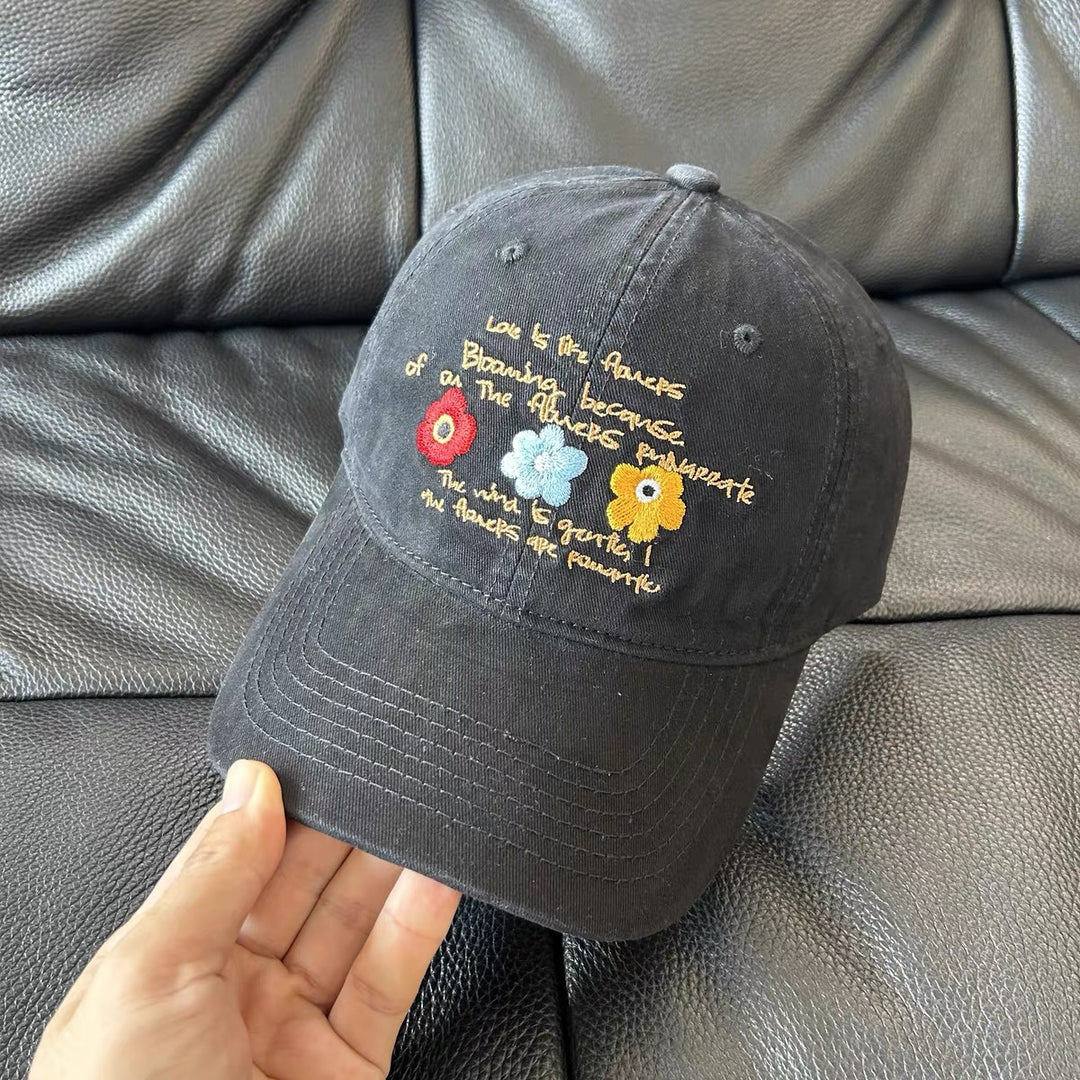 Embroidered Floral Sun Cap