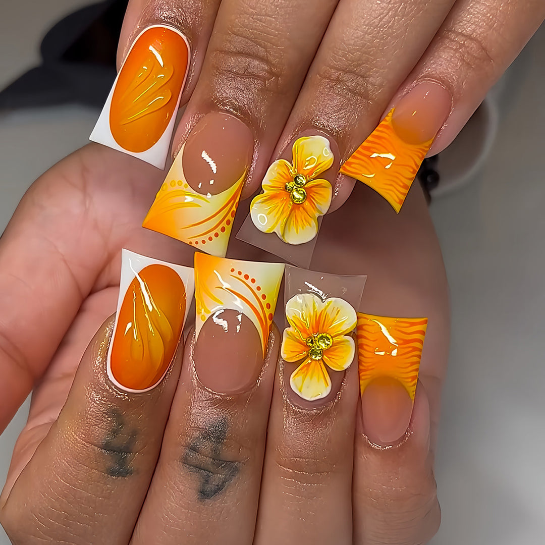 Artistic Floral Press-On Nails Set Kalsten