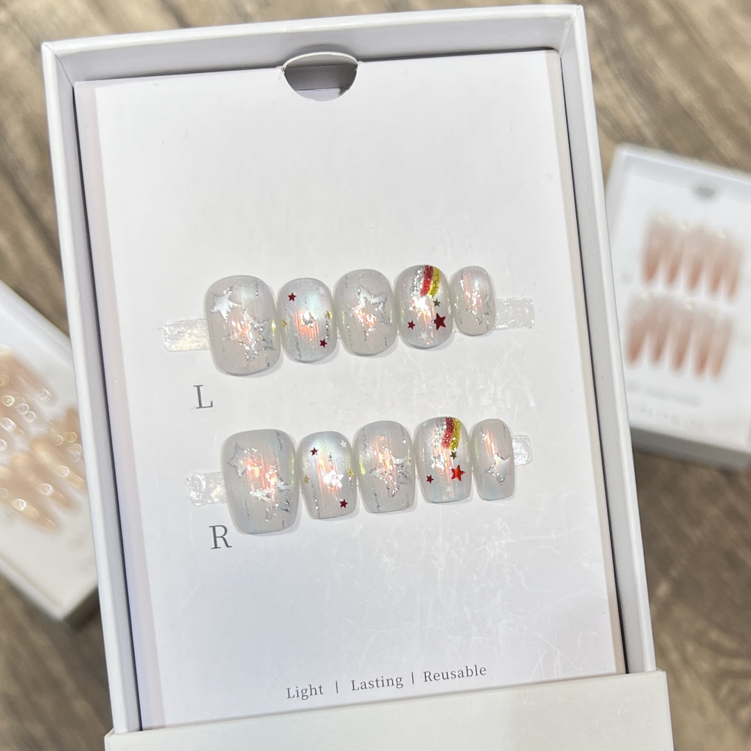 Creative Decorative Press-On Nail Set with Star and Rainbow Accents Kalsten