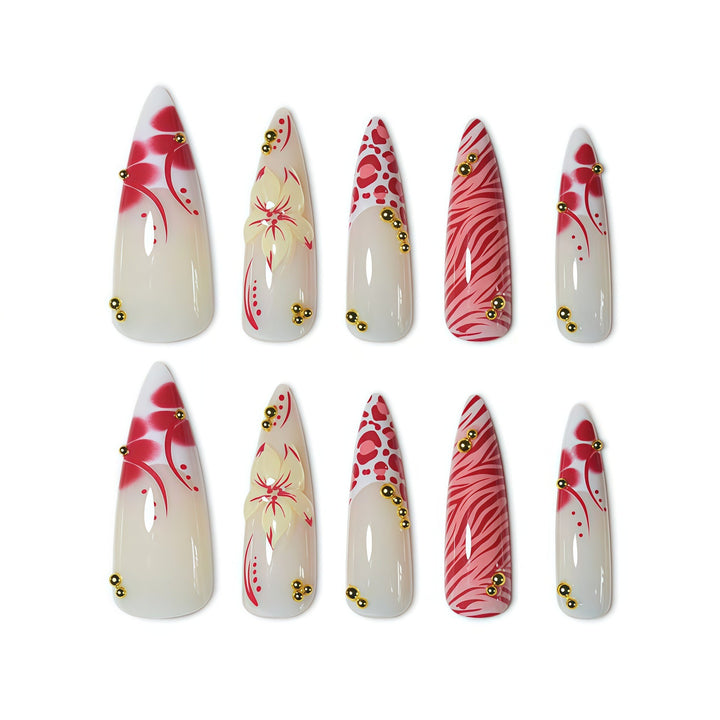 Artistic Floral and Animal Print Press-On Nails Kalsten