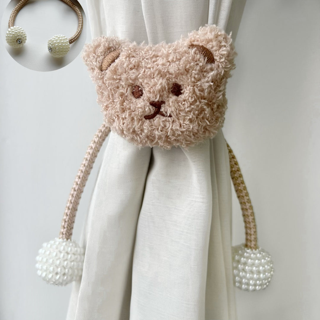 Decorative Magnetic Curtain Tieback with Fabric Flower and Pearl Bead Tassels