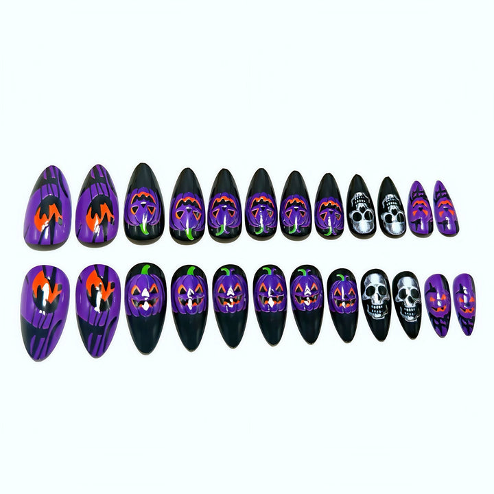 Halloween Artificial Nails with Creepy Pumpkin and Skull Design Kalsten