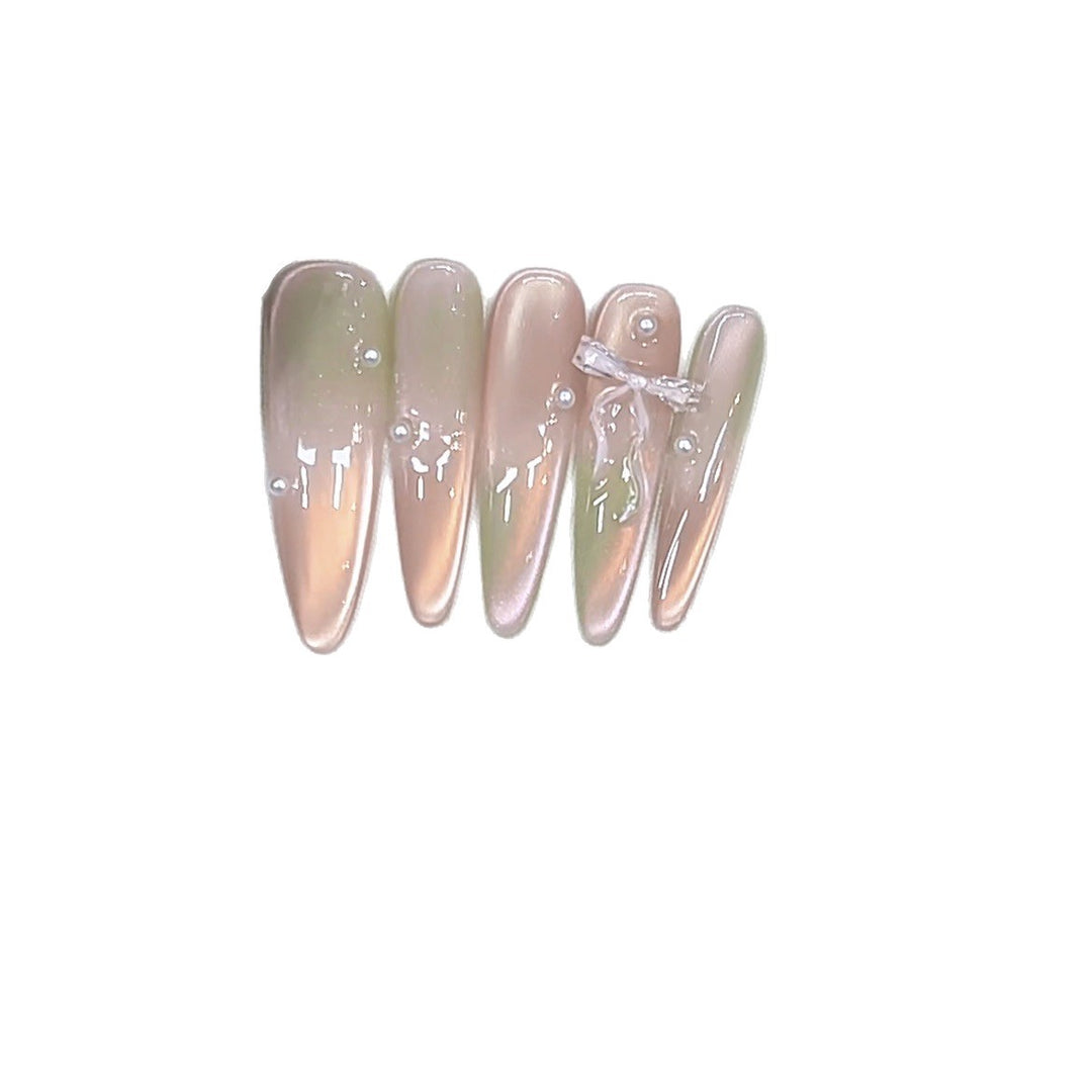 Premium Decorative Press-On Nail Set with Pearls and Bow Kalsten