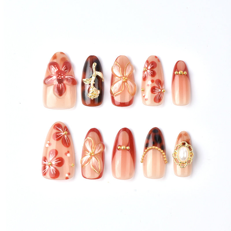 Artistic Floral Embellished Press-On Nail Art Kalsten
