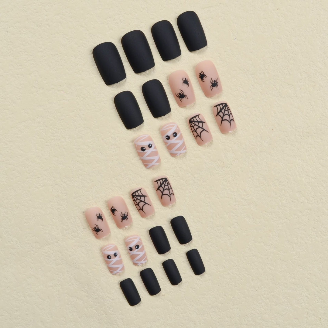 Halloween Artificial Nail Set with Creepy Spider and Mummy Designs Kalsten