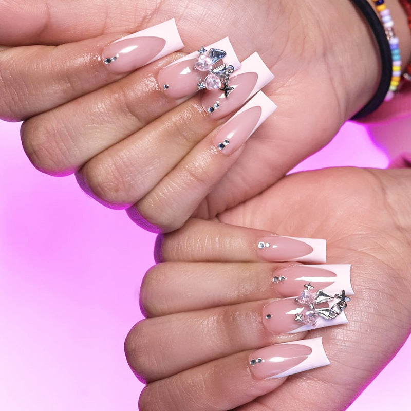 Elegant Decorative Press-On Nail Art Set with Rhinestone Accents kalsten