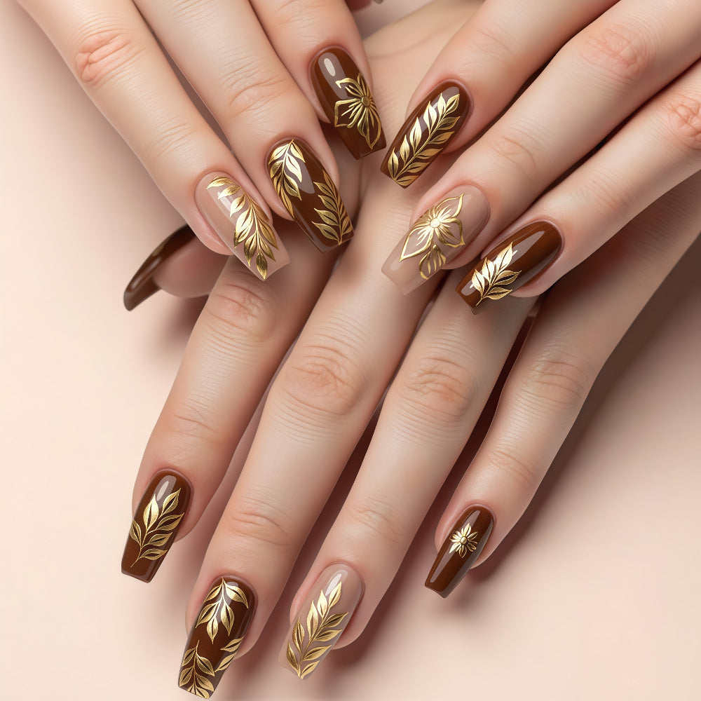 Artificial nails with floral gold design Kalsten