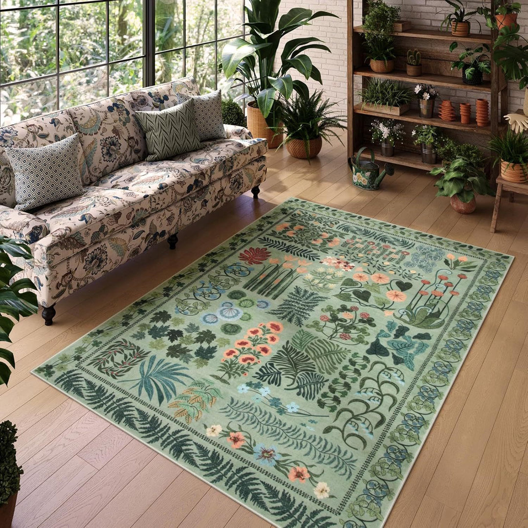 Botanical Pattern Area Rug for Natural Home Decor
