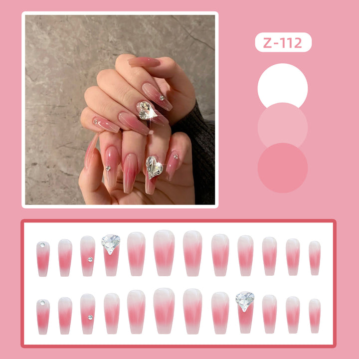 Glamorous Heart-Embellished Press-On Nail Art