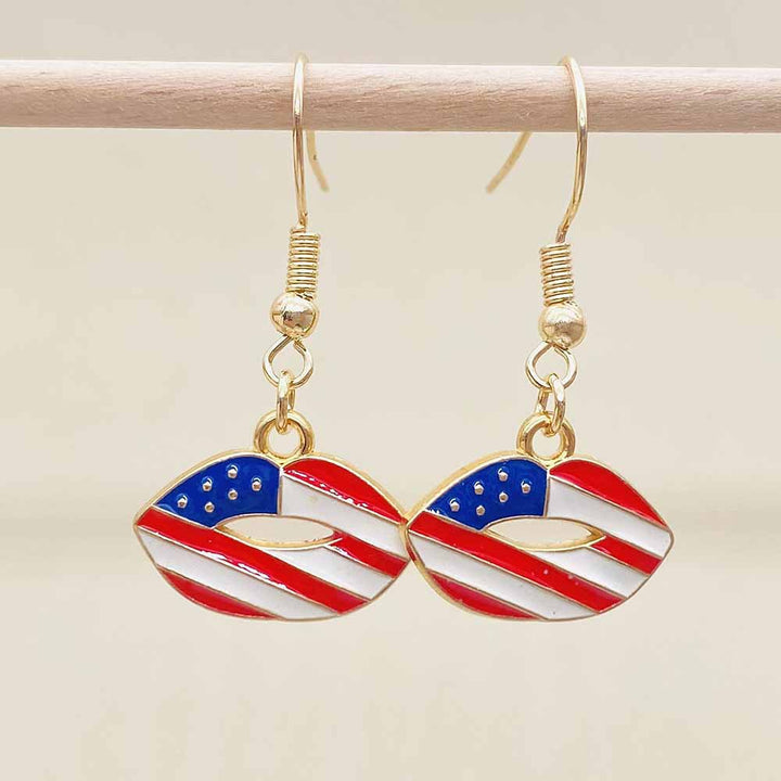 Women's filigree drop earrings with enameled flag pendants and metal hook closure Kalsten