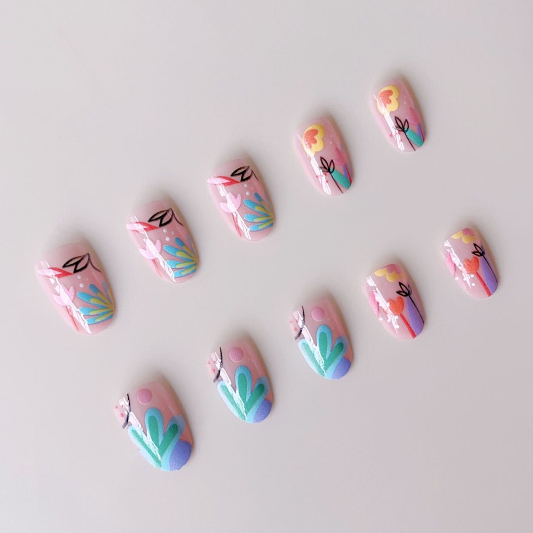 Creative Nail Art Set with Colorful Flower Designs Kalsten