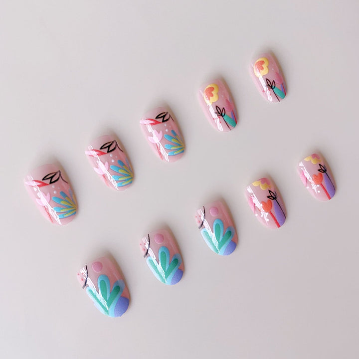 Creative Nail Art Set with Colorful Flower Designs Kalsten