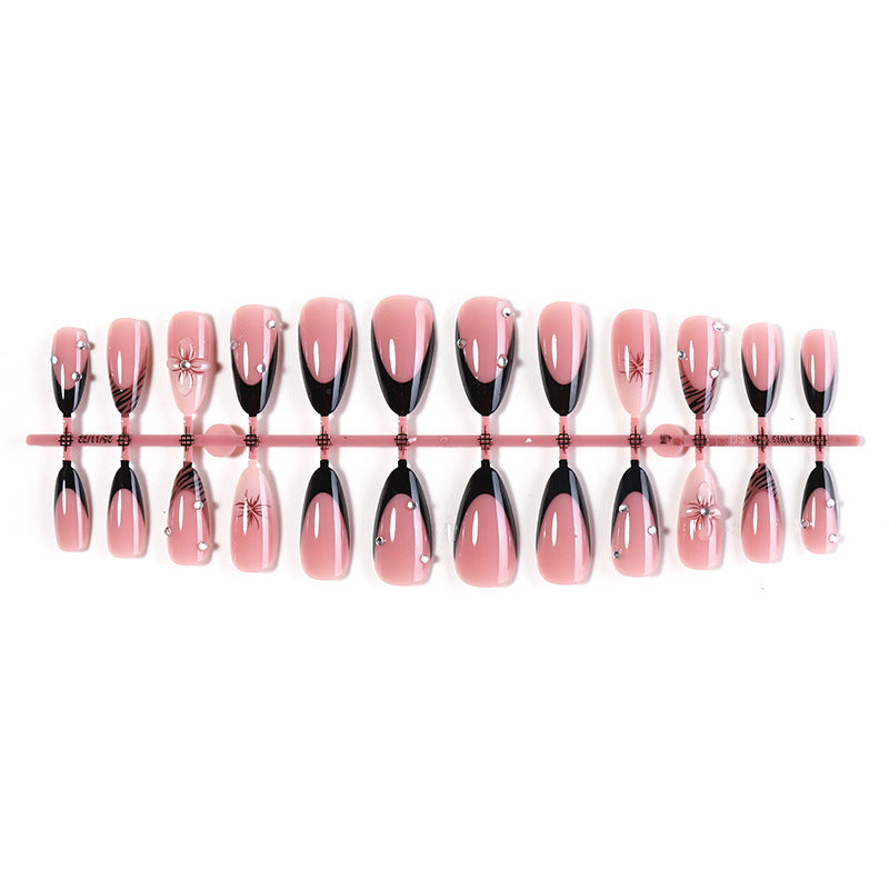 Deluxe Press-On Nail Set with Elegant Black Tips and Embellishments kalsten