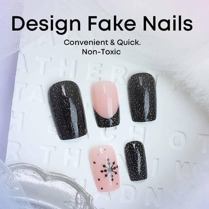 Artificial nail set with elegant black and rose designs Kalsten