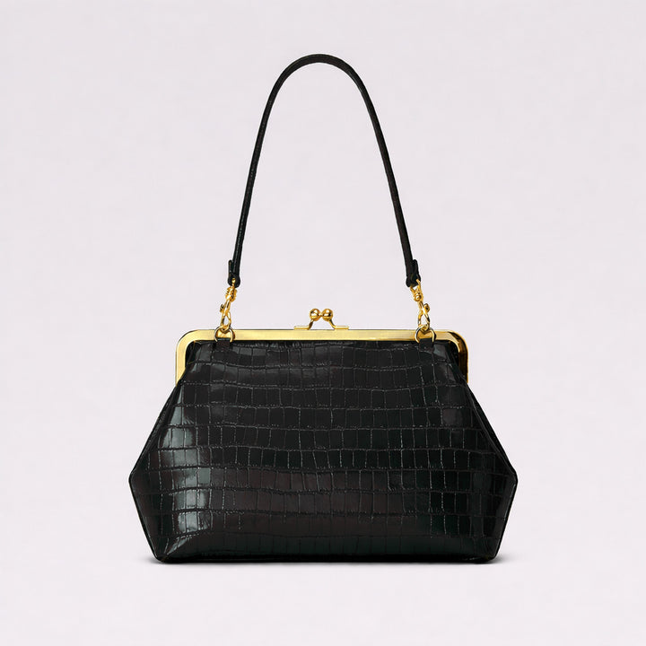 Elegant Glossy Crocodile-Effect Handbag