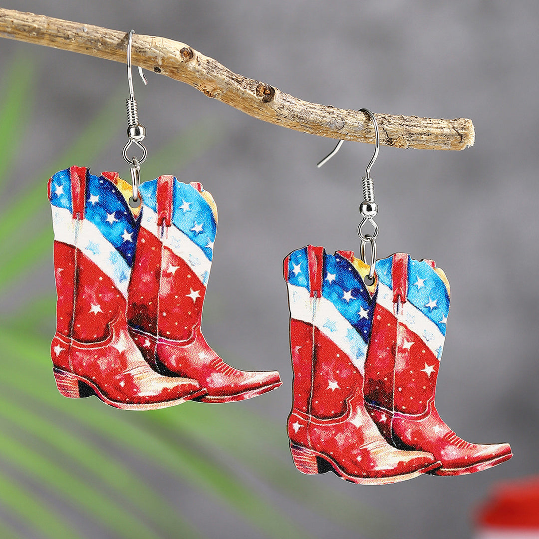 Ladies nan cowboy boots earrings with flag pattern made of lightweight wood Kalsten