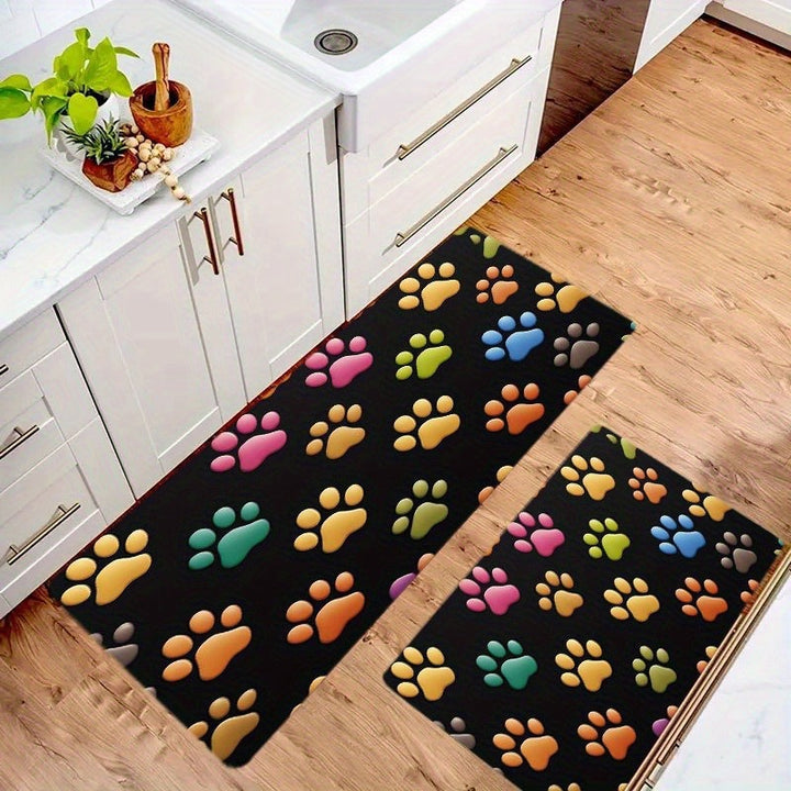 Playful Paw Print Kitchen Mat Set