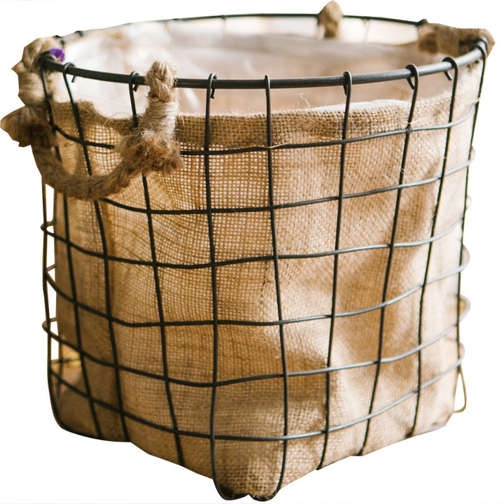 Decorative storage basket made of wire and linen Kalsten