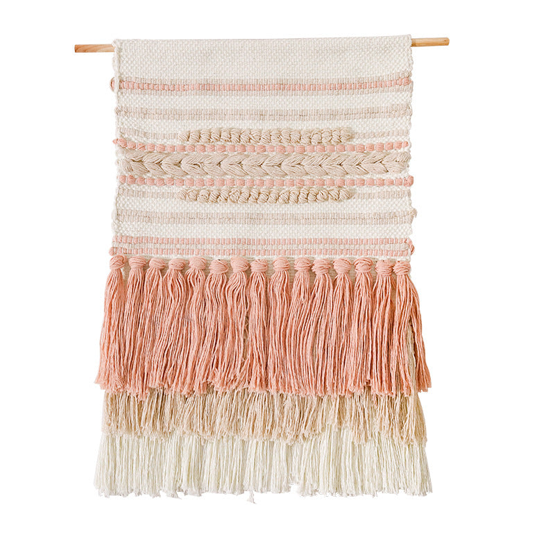 Woven Boho wall tapestry with macrame fringes and handcrafted textured relief Kalsten