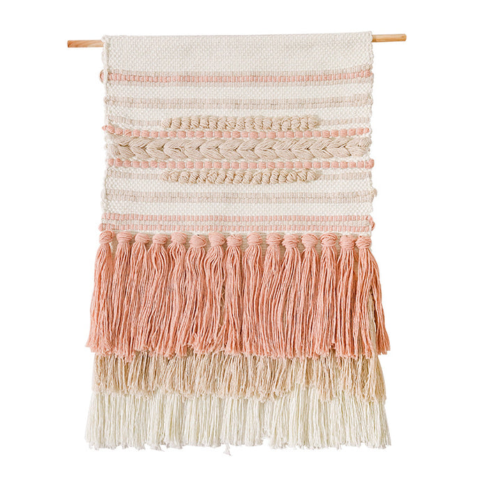 Woven Boho wall tapestry with macrame fringes and handcrafted textured relief Kalsten