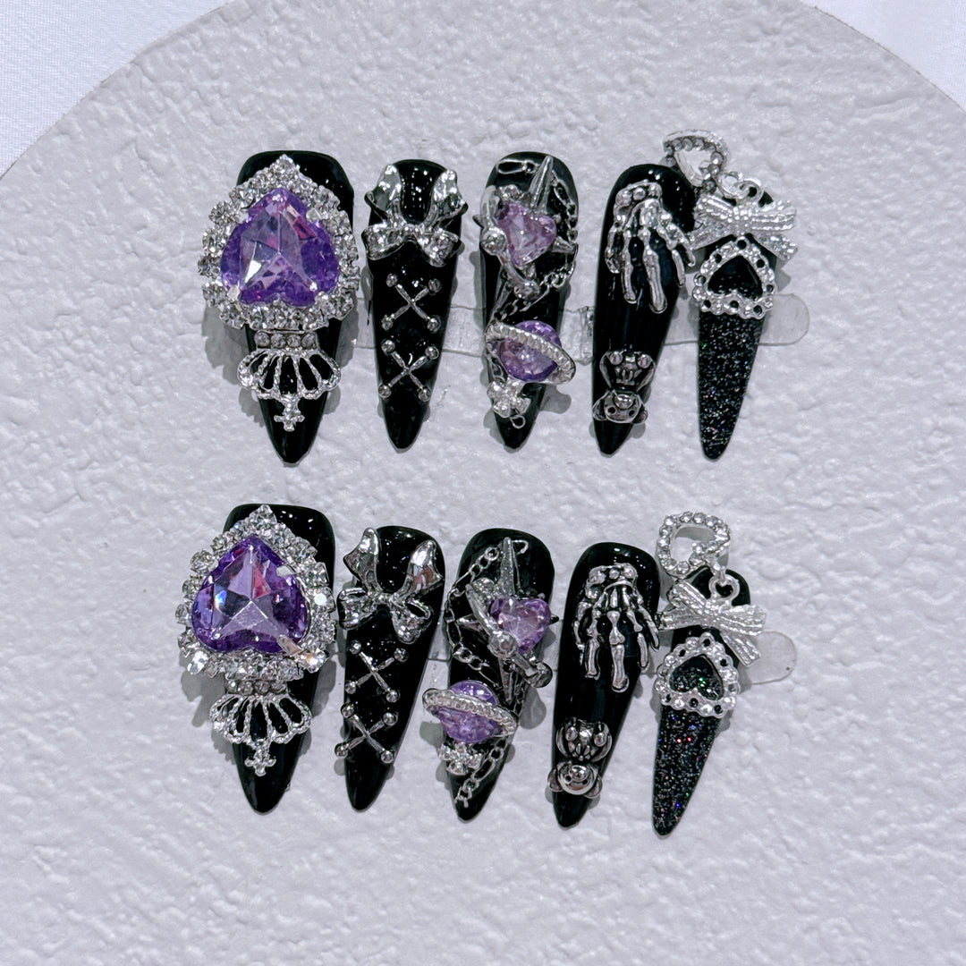 Gothic-Inspired Rhinestone Nail Art Set