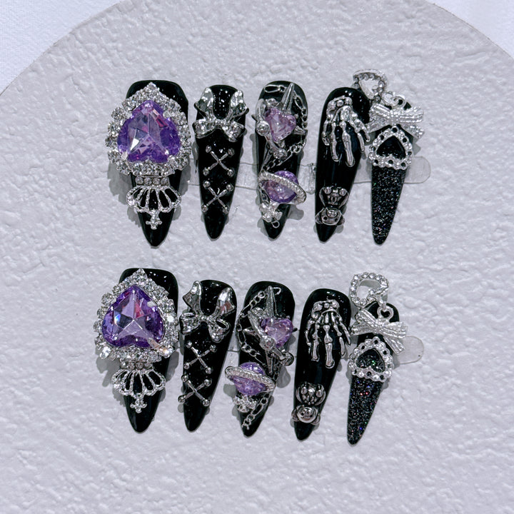 Gothic-Inspired Rhinestone Nail Art Set