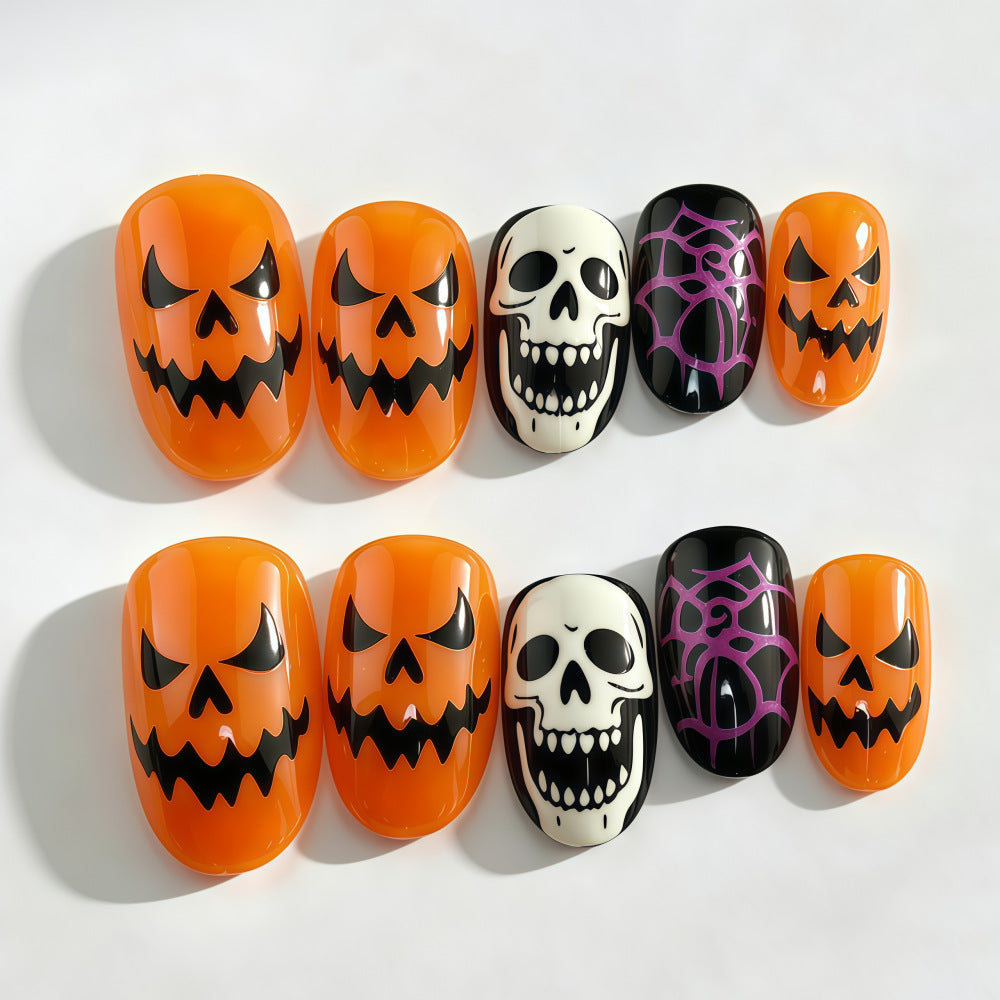 Halloween Artificial Nails in Creative Pumpkin and Skull Design Kalsten