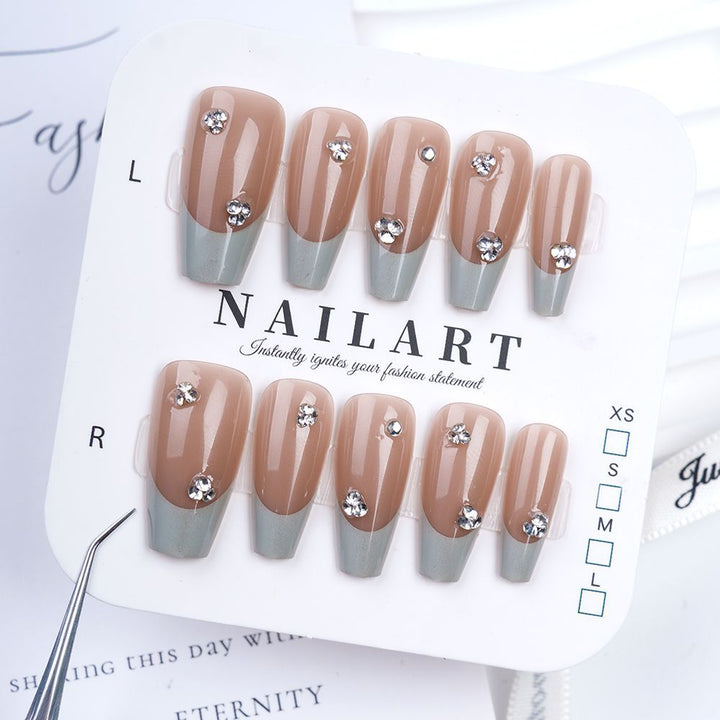 Decorative Press-On Nail Set with Elegant Floral and Gemstone Accents Kalsten