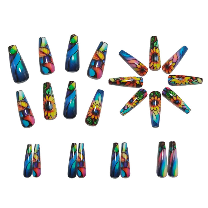 Artificial nails with colorful sunflower design Kalsten