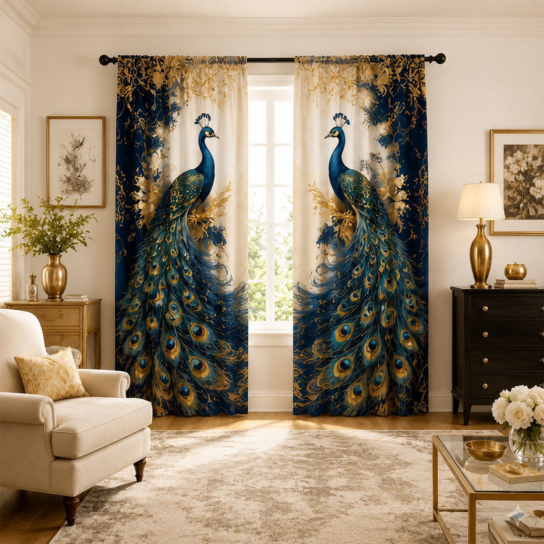 Artistic Floral Swan Print Window Curtains