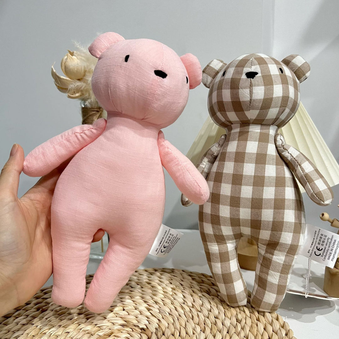 Handcrafted Gingham Linen-Style Teddy Plush Toy