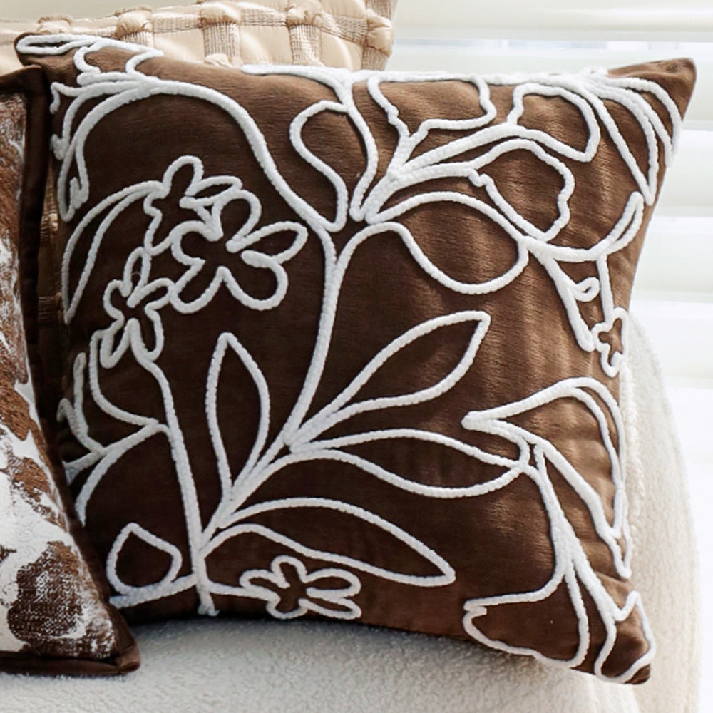 Square velvet cushion cover with raised chenille flower application and concealed zipper Kalsten