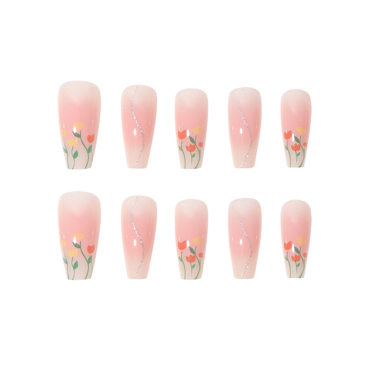 Floral-Designed Long Press-On Nails Kalsten